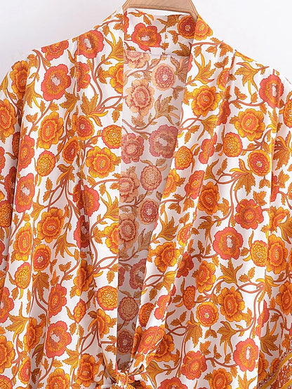 🍒Boho kimono vintage womens fashion short beach swimsuit robe floral clothing batwing sleeve top rayon bohemian bikini cover Ups Beachwear summer clothes Cool Cover