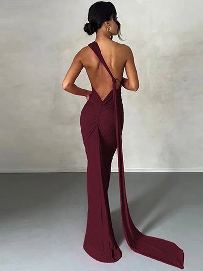 🍒One shoulder sleeveless dress backless maxi neon Y2K occassion outfits for women ruched maxi dress clubwear  birthday clothing party evening wear prom frock No BODY Will Be CROSS with this