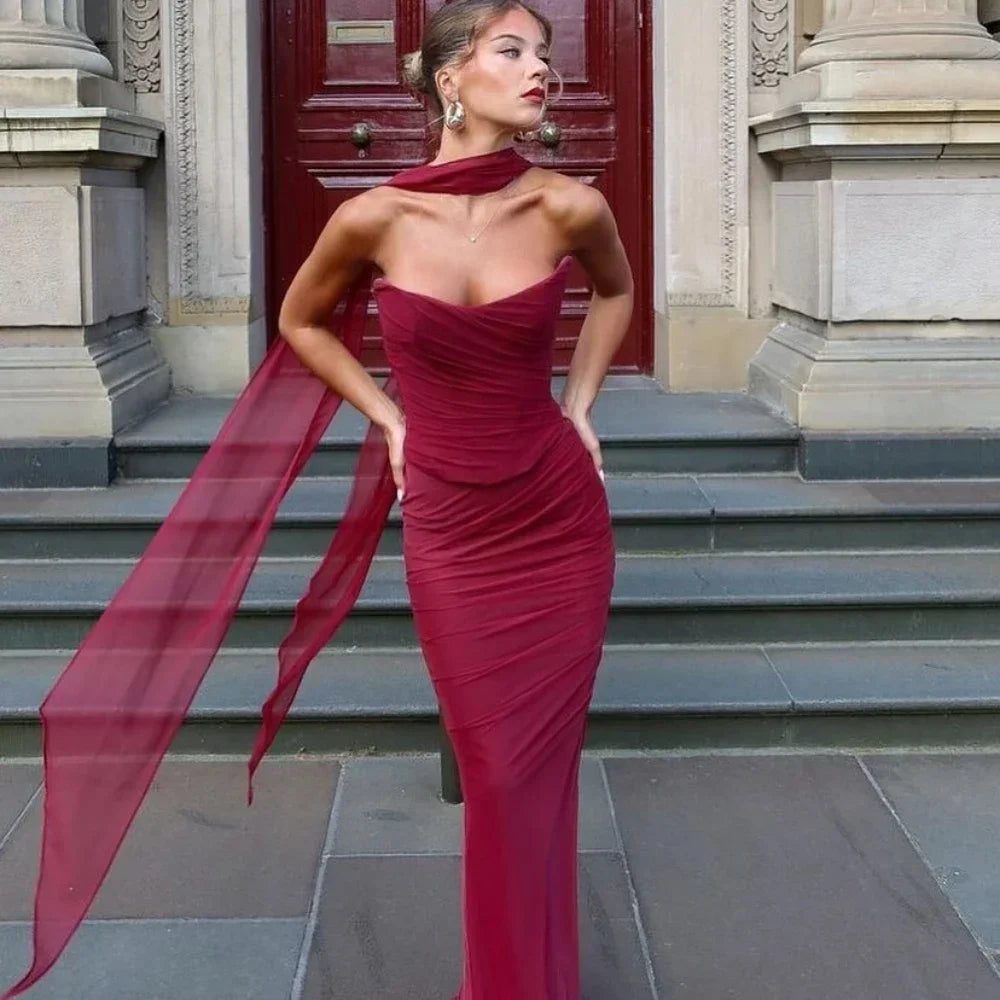 🍒Two piece classy sets women strapless bodycon crop top and maxi skirt outfit formal Wedding guest party occasion wear Feminine Flatering Fit