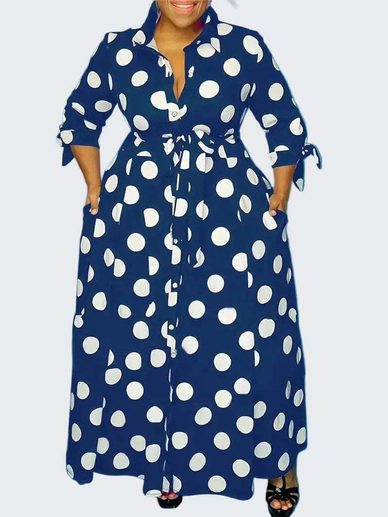 🍒Plus size polka kolletjie rok met moue gedruk hoë middellyf uitrusting maxi rok slim gemaklik vroue a-lyn rok LANK verlang na hierdie KOLLETJIES, DRUK by uitklok