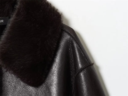 🍒Faux leather Jackets brown women long-sleeve reversible outerwear smart casual women stylish and unique Lavish In Leather or Flip To Fur
