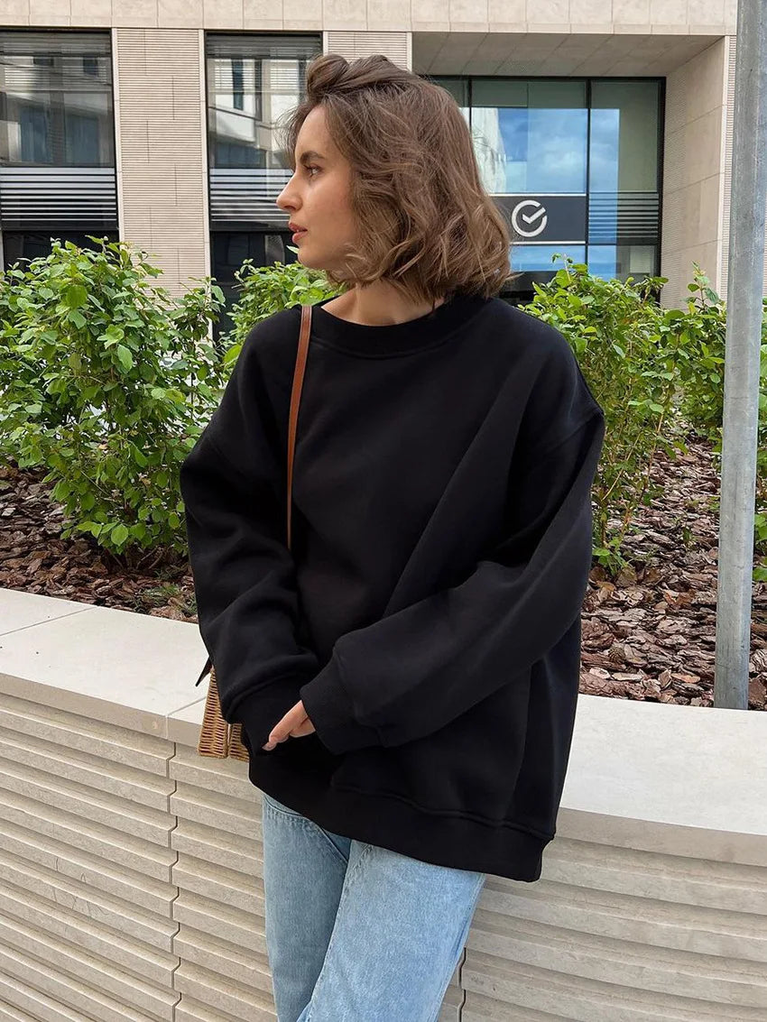 🍒 Oversize sweatshirt solid colour polar fleece tops for women o neck fashion casual wear fashionwear clothing No Sweat Sugar Free Or Sweet