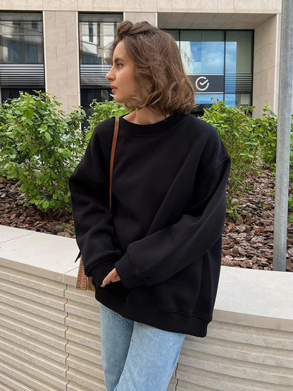 🍒 Oversize sweatshirt solid colour polar fleece tops for women o neck fashion casual wear fashionwear clothing No Sweat Sugar Free Or Sweet