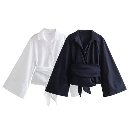 🍒Long sleeve shirt jacket women's tie top with wide sleeves female fashion clothing basic solid shirt smart casual blouse  Picture Yourself In This Pastel