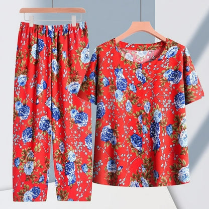 🍒Broek en T-hemp slaapklere stel katoen kortbroek en T-hemp sitkamerdrag bo-stuk en broek tuisdrag Slaapklere vir vroue 2-stuk slaapstel Trek jou BROEK en TEE aan en jy sal REG wees