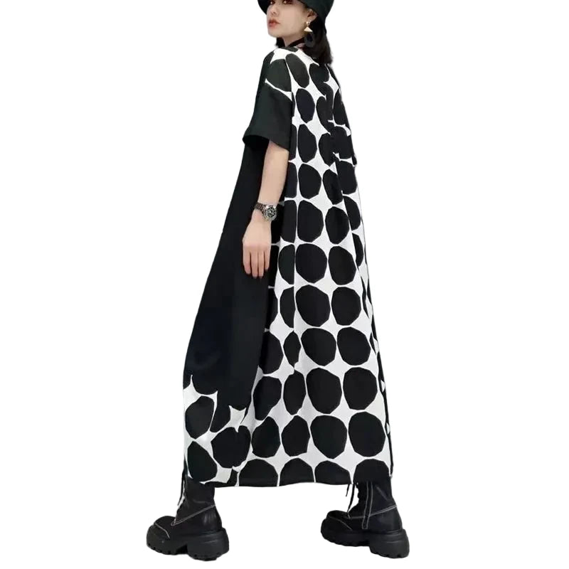 🍒Polka dot fashion summer clothing plus size for woman pullover dress a-line loose fit chic casual wear Spot the Spots