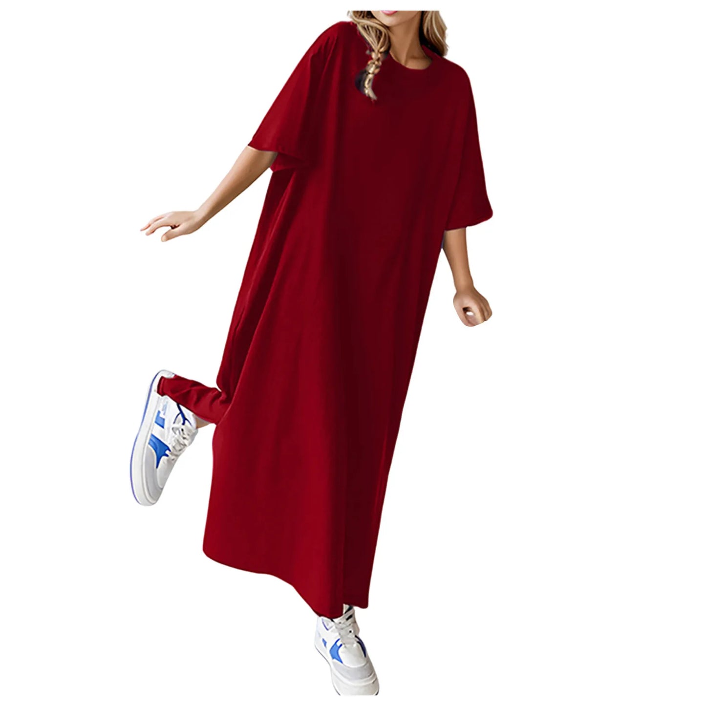 🍒Plusgrootte los rokke t-hemp rok huisdrag kortmou uitrusting lang maxi oorgroot somermode strandsonrok tot 3XL Beste Basiese