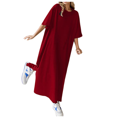 🍒Plusgrootte los rokke t-hemp rok huisdrag kortmou uitrusting lang maxi oorgroot somermode strandsonrok tot 3XL Beste Basiese