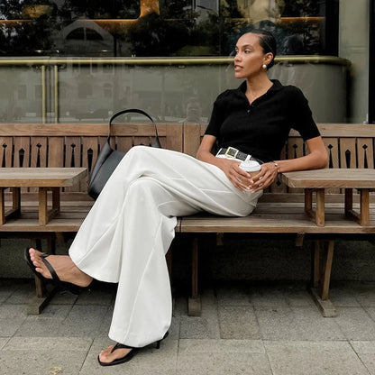 🍒Pure white trousers women high waist wide leg pants smart  casual clothing party occasion wear chic fashion fashion style Be The Cat That Got The Cream