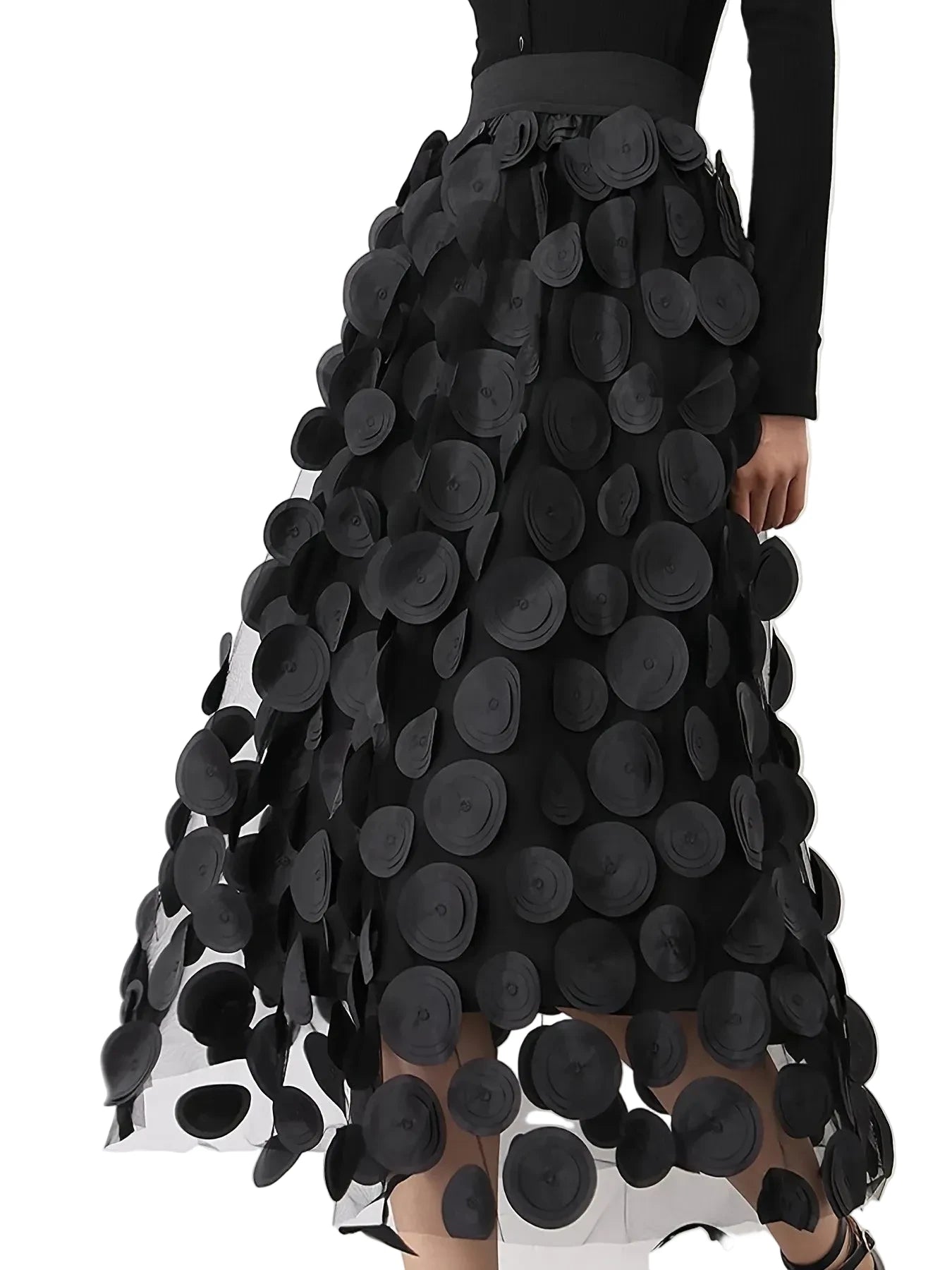 🍒Womens polka dot 3D design tulle mesh skirt retro elastic waist long length a-line occasion wear beach party wear street fashion feminine street wear You Will Be Dotty About These Spots