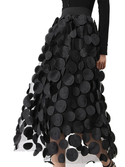 🍒Womens polka dot 3D design tulle mesh skirt retro elastic waist long length a-line occasion wear beach party wear street fashion feminine street wear You Will Be Dotty About These Spots