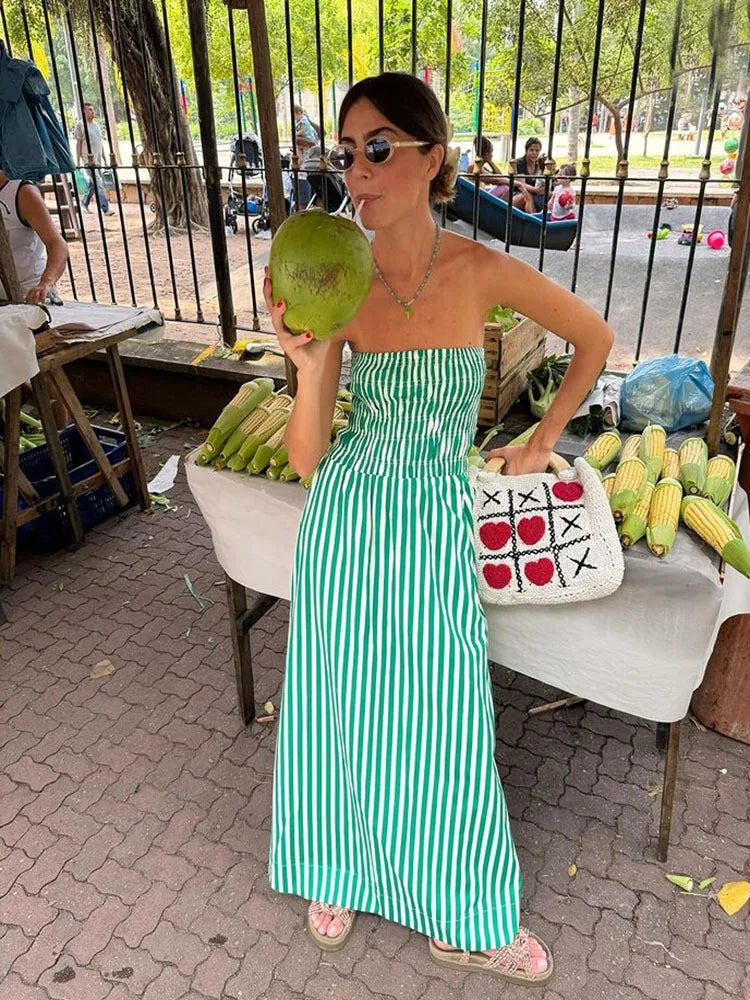 🍒Gestreepte tube-rok a-lyn mode-maxi-uitrustings vir vroue nuwerwetse vakansiedrag stranddrag gestreepte somerklere