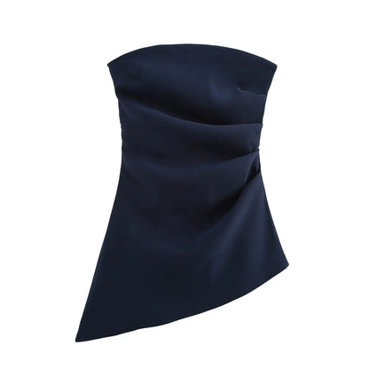 🍒Women's asymetric top pleated shoulderless tops without sleeveless fashion for women zipper smart casual clothing bandeau Get Your Chop Top