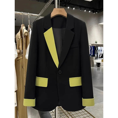 🍒Mode blazer baadjie lente herfs langmou swart baadjie kontras lapwerk kantoorklere vir vroue buiteklere slim gemaklike pakjas vroulike sjiek mode   Maak Jou Verskyning In Jou Kontras