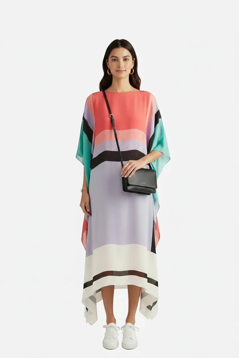 🍒Women's striped maxi dress slash neck Irregular outfit hem shape batwing sleeve summer dress slanted shoulders bohemian style clothing