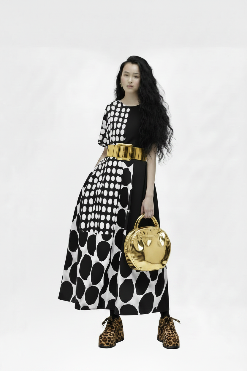 🍒Polka dot fashion summer clothing plus size for woman pullover dress a-line loose fit chic casual wear Spot the Spots
