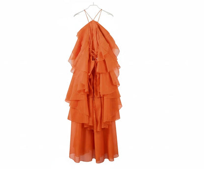 🍒Ruffles long dress for women 3d fower backless sleeveless outfit slim fit maxi dress summer fashion clothing holiday party wear beach layer occasion clothes Maxi-mum Ruffle Without Kerfuffle