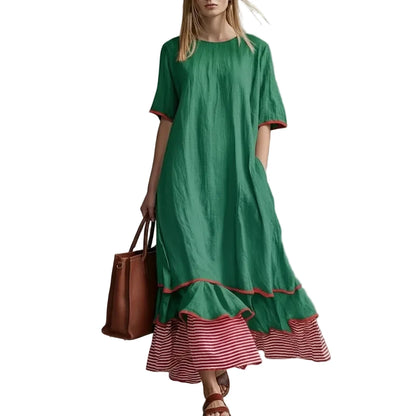 🍒Dress maxi summer with patchwork contrasting colours casual loose outfits for women fashion comfortable simple and versatile Fluttering flattering Fun