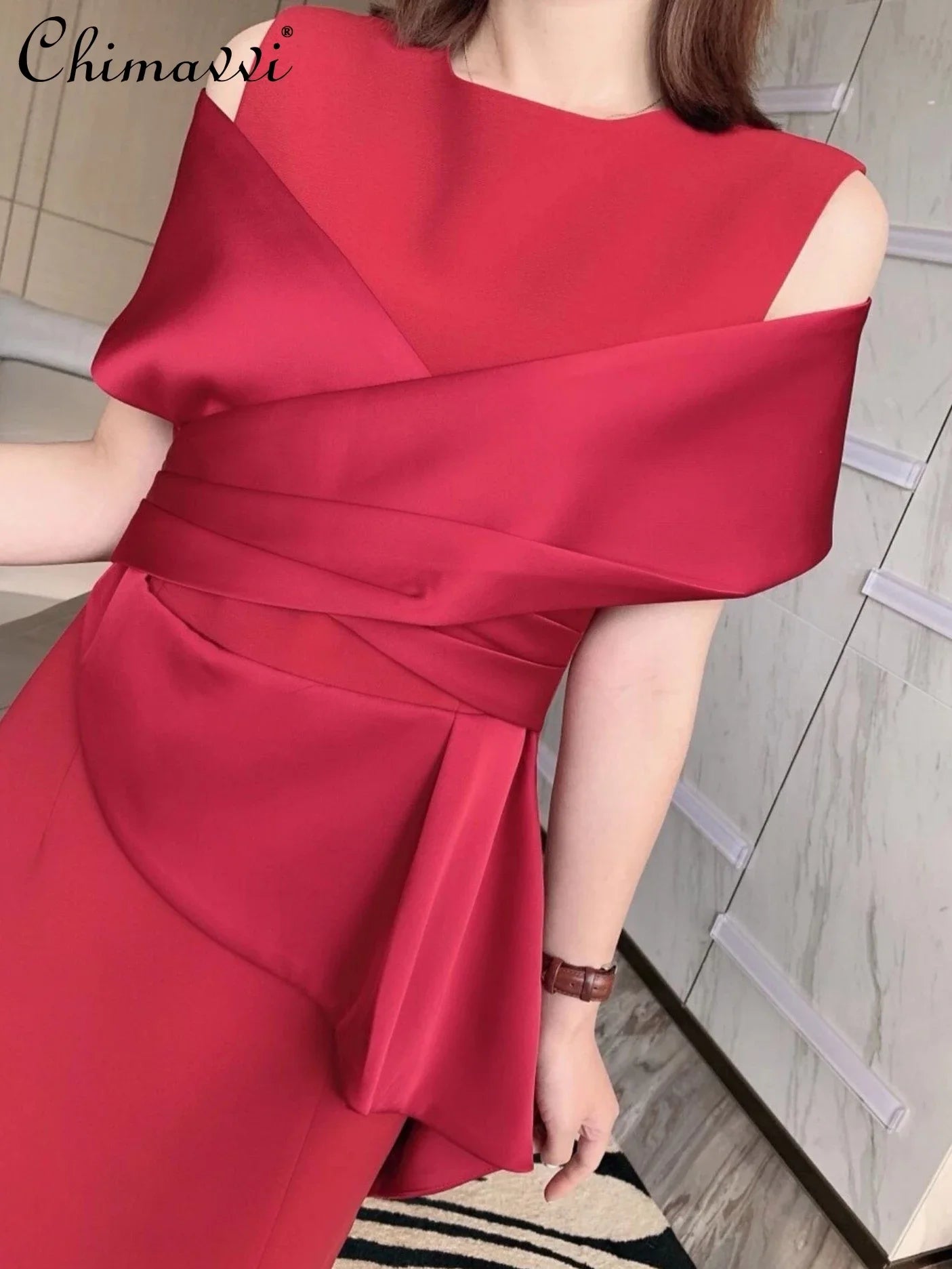 🍒Celebrity elegant gown dress for women party wear fashion off-shoulder outfit high waist with split high end ocassion wear