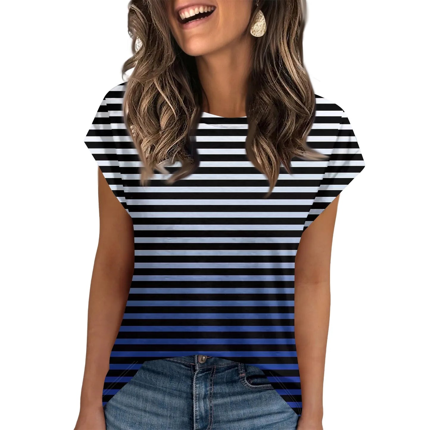 🍒Dames somer tops kortmou gestreepte oefen t-hemp om onder baadjie te dra mode nuwerwetse klere