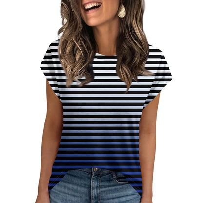 🍒Dames somer tops kortmou gestreepte oefen t-hemp om onder baadjie te dra mode nuwerwetse klere