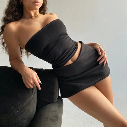 🍒女式迷你半身裙和上衣套装时尚高腰短裙加抹胸上衣百搭女夏装休闲装 Y2K 风俏皮夏日套装