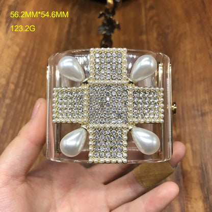 🍒Designer luxury transparent zircon pearl bangles for women retro high-quality cross women's rhinestone bracelet Dont Be Cross If You Miss Out On This Pearl