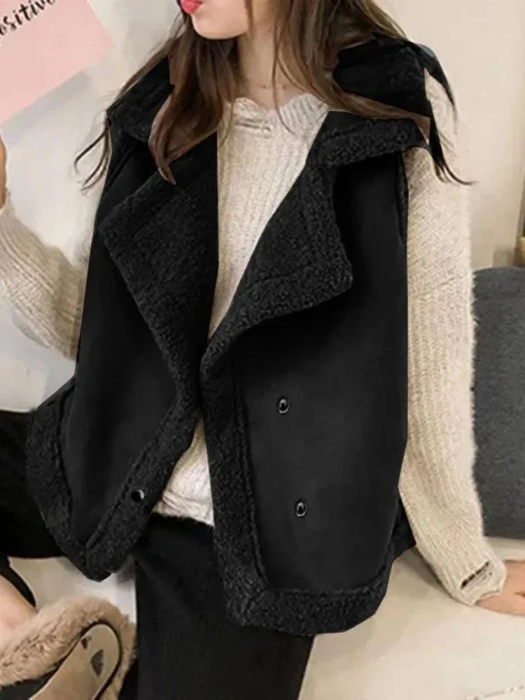 🍒Womens autumn winter waistcoat loose outerwear popular sleeveless solid jacket faux sheepskin vest for women it will be a SHEAR Delight Wearing This