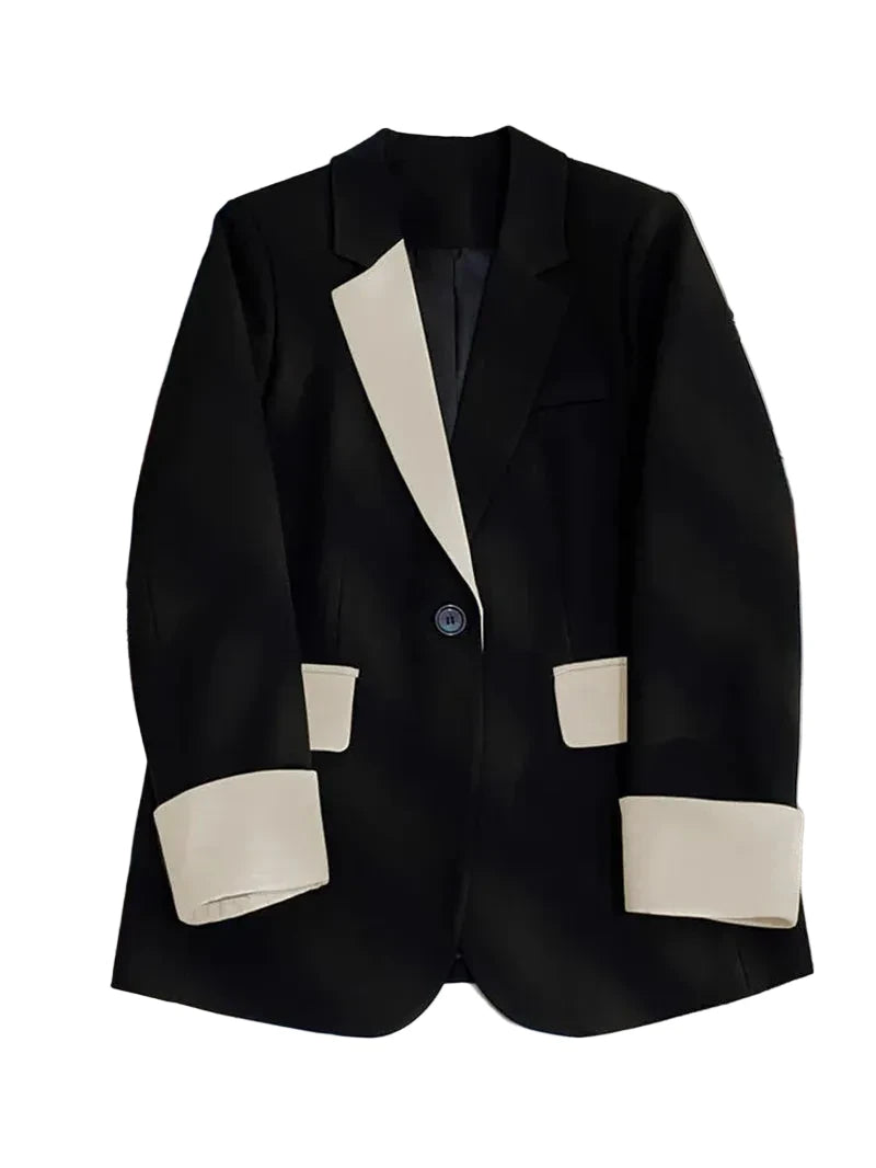 🍒Mode blazer baadjie lente herfs langmou swart baadjie kontras lapwerk kantoorklere vir vroue buiteklere slim gemaklike pakjas vroulike sjiek mode   Maak Jou Verskyning In Jou Kontras