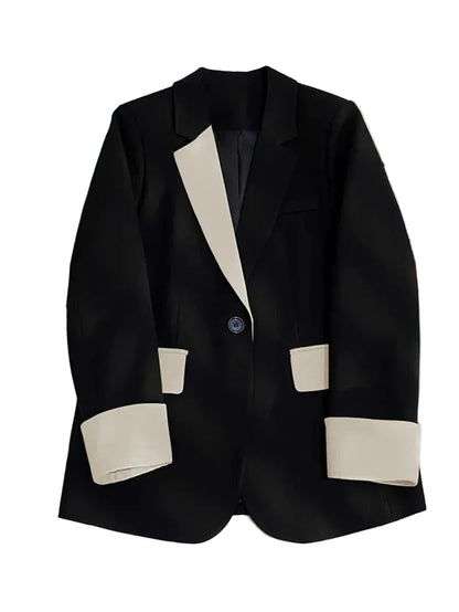 🍒Mode blazer baadjie lente herfs langmou swart baadjie kontras lapwerk kantoorklere vir vroue buiteklere slim gemaklike pakjas vroulike sjiek mode   Maak Jou Verskyning In Jou Kontras