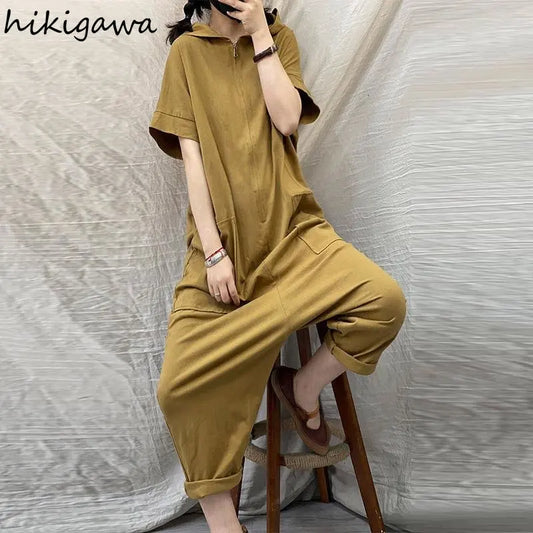 🍒Jumpsuit vir vroue gemaklike speelpakkie vragbroek ritssluitpak somer lang oorpak Y2k Klere Wees 'n Beer