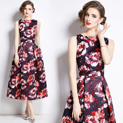 🍒Designer fashion dress floral print clothing vintage a line party wear outfit for women birthday dinner retro runway occasion wear  make ARRANGEMENTs for these FLOWERs