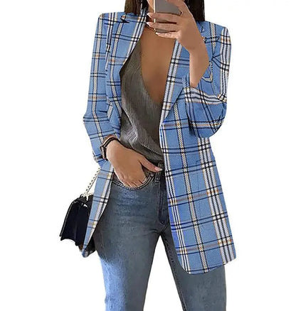 🍒Womans plaid blazer spring autumn long sleeve light coat with lapel plus size jacket office wear Slim female casual clothes Profesh’ Playful Plaids