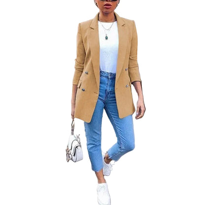 🍒Solid casual office suit jacket womens fashion wear vintage long sleeves coat spring/summer autumn lady Jackets blazers Jacket Lapel outerwears Work It With A Blue Collar Worker
