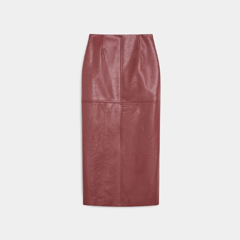 🍒Leather fashion jackets women skirt sets zipper loose coat wth stand up collar and straight midi skirt chic autumn party wear occasion wear smart casual clothing for women They Will Envy Your Leather