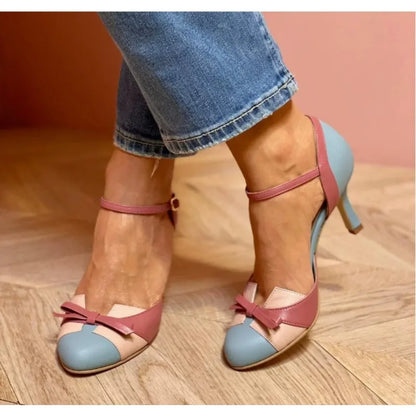 🍒Round toe women's pumps sweet female pumps mid heel pumps 6cm buckle strap shoes with bows on them mixed Colour  size 34-43 smart casual footwear for occasions clubbing footwear Click The Button And Click Your Heels