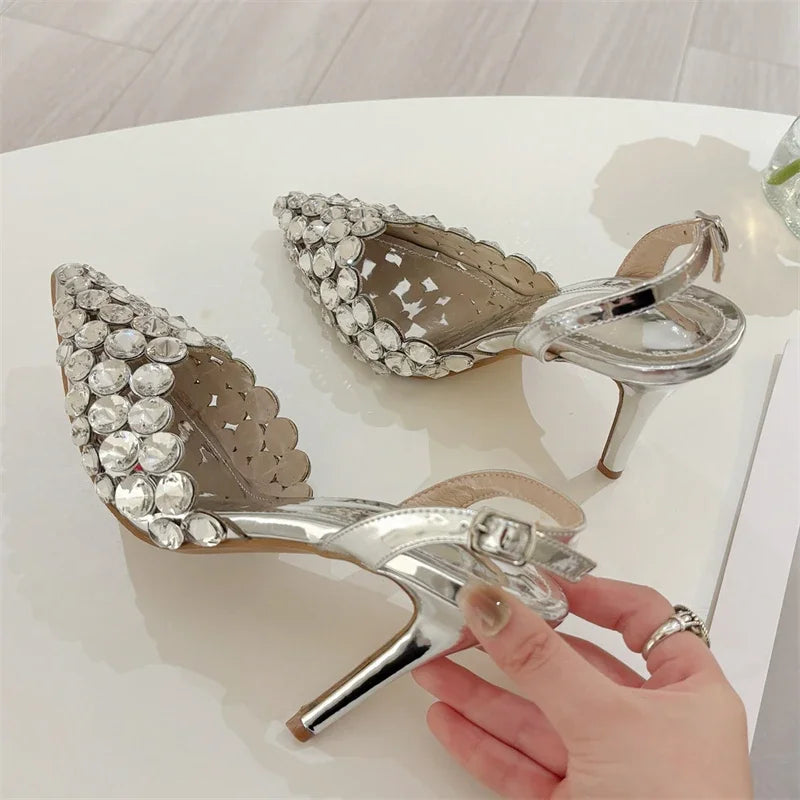 🍒 Puntige toon kristalhakke geleentheidsskoene vir vroue pvc deursigtige prom pompskoene vir troupartytjie geleentheid Elegante vroulike partytjieskoene Wys na Glamour