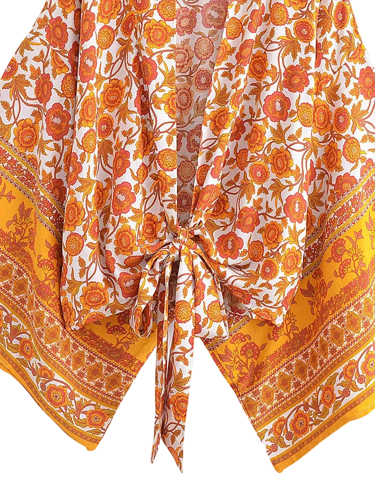 🍒Boho kimono vintage womens fashion short beach swimsuit robe floral clothing batwing sleeve top rayon bohemian bikini cover Ups Beachwear summer clothes Cool Cover