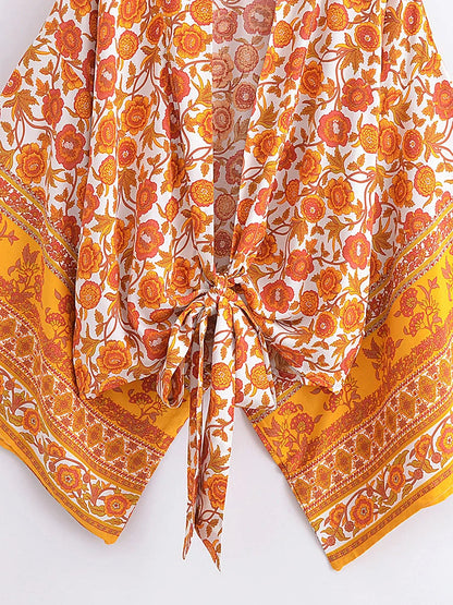 🍒Boho kimono vintage womens fashion short beach swimsuit robe floral clothing batwing sleeve top rayon bohemian bikini cover Ups Beachwear summer clothes Cool Cover