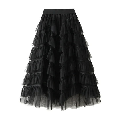 🍒Mesh cake skirt elasticated waist summer fashion midi long skirts for women female smart casual clothes princess skirts for adults occasion party wear Teirs Of Fashion Passion