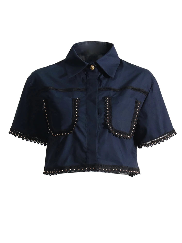 🍒Somer tweestukstelle vroue met lapel kortmou top croptop hoë middellyf a-lyn romp slim stel vroulike mode Cotton On To This Thread