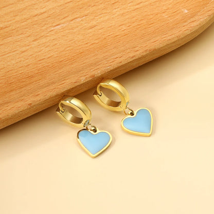 🍒 Stainless Steel Hoop Earrings enamel love heart Women Oil Drip jewelry Blue Black Red dangle drop earrings Always Love Drops