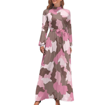 🍒Militêre kamoefleerrok hoë middellyf uitrusting boheemse sjiek langmou maxi stylvolle slim gemaklike klere vroue Camodel Camo