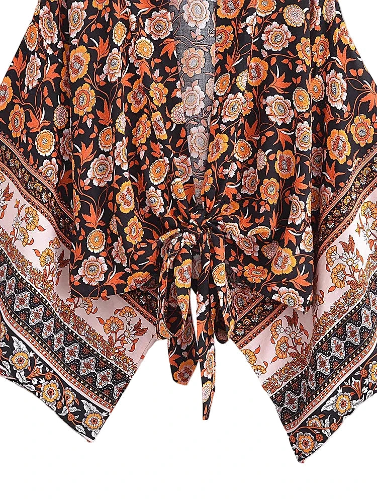 🍒Boho kimono vintage womens fashion short beach swimsuit robe floral clothing batwing sleeve top rayon bohemian bikini cover Ups Beachwear summer clothes Cool Cover