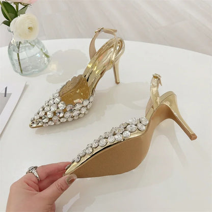 🍒 Puntige toon kristalhakke geleentheidsskoene vir vroue pvc deursigtige prom pompskoene vir troupartytjie geleentheid Elegante vroulike partytjieskoene Wys na Glamour