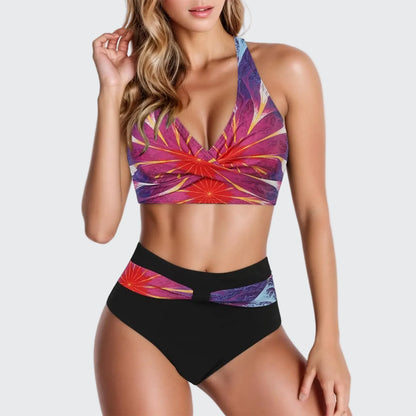 🍒V-nek-bikinistel kolletjies-druk swemstel hoë middellyf swemdrag vir vroue soliede opstoot-tweedelige swemdrag gedrukte stranddrag-mode maak reg vir die STRAND