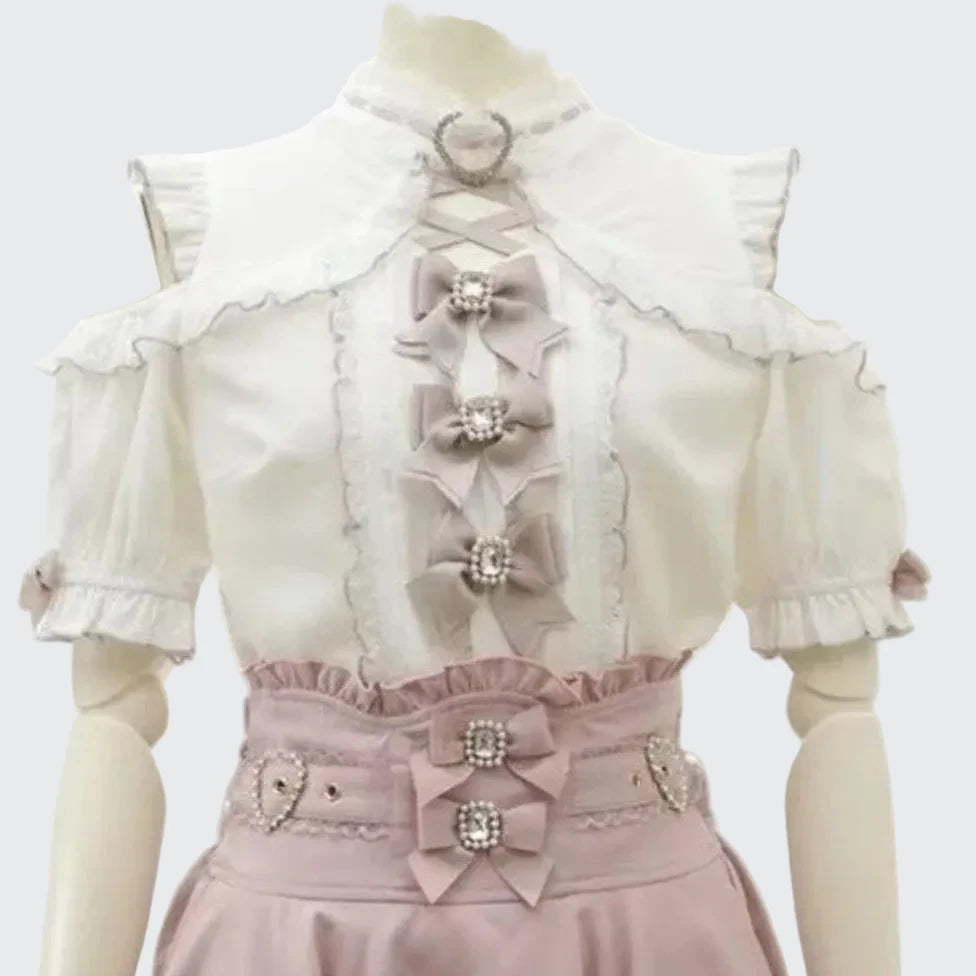 🍒Batwing sleeve shirt women lolita style loose red blouse for spring summer and autumn solid colour elegant top solid colour   Look Smooth In Your Ruffs