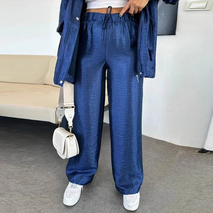 🍒Elegant casual single breasted utility coat jacket and matching pants suit women's retro loose large pocket solid colour two piece set Pocket These Pants And Jacket The Saving