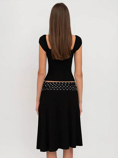 🍒Summer 2 piece set womens bra t-shirt and over knee skirt black polka dot print streetwear fashion smart casual elegant party club clothing  Spots To Wear At Night Spots