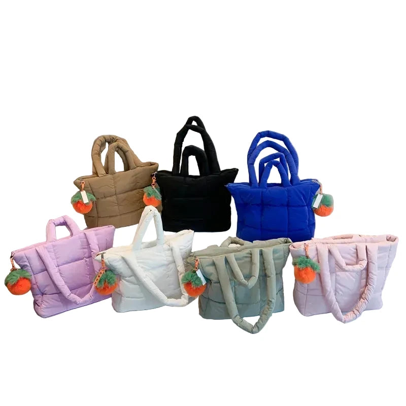 🍒Womens tote handbags quilted puff bag waterproof retro trendy shoulder bag large capacity solid colour soft casual accessory with decoration  don’t get PUFFed out with poor BAGs get this cutie
